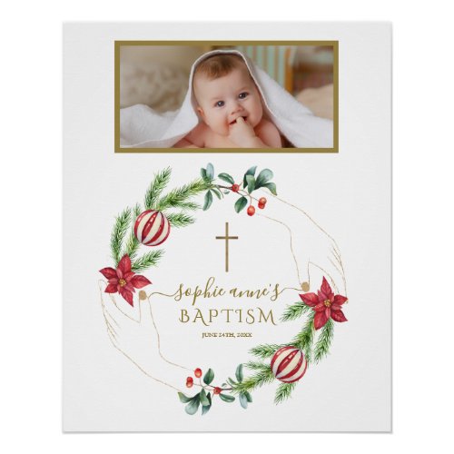 Poinsettia Pine Berry Photo Baptism Welcome Sign