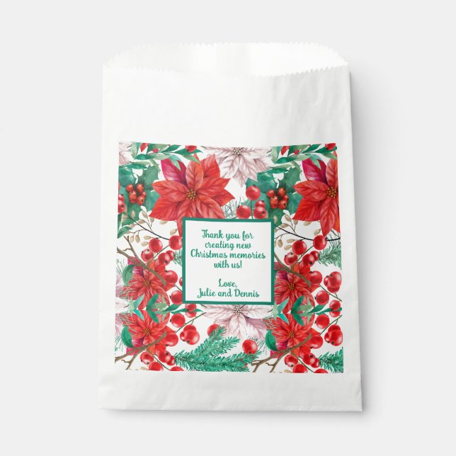 Poinsettia, Pine Boughs and Red Berries   Favor Bag (Front)