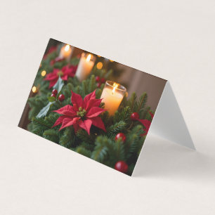 Poinsettia Pine Candles Christmas Card