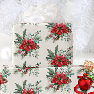 Poinsettia Pine Cone Holiday Gift Wrap