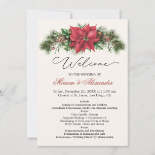 Poinsettia Pine Cones Holly Wedding Program