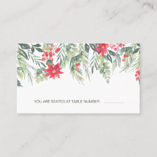 Poinsettia Pine Green Foliage Red Berry Place Card