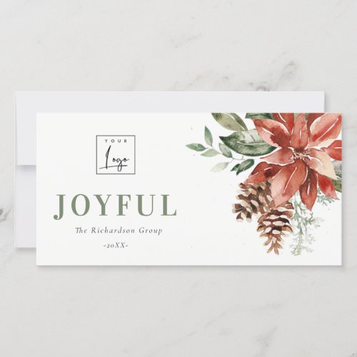  Poinsettia Pine Joyful Christmas Logo Business Holiday Card