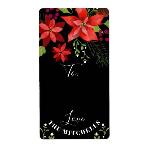 Poinsettia Pine Mistletoe Holly Christmas Gift Label