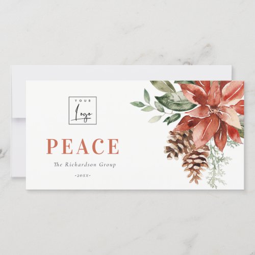  Poinsettia Pine Peace Christmas Logo Business Holiday Card