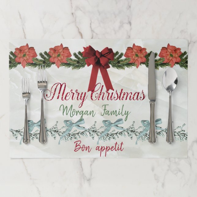 Poinsettia,Pine Tree Branches , Holiday Paper Placemat (In Situ)