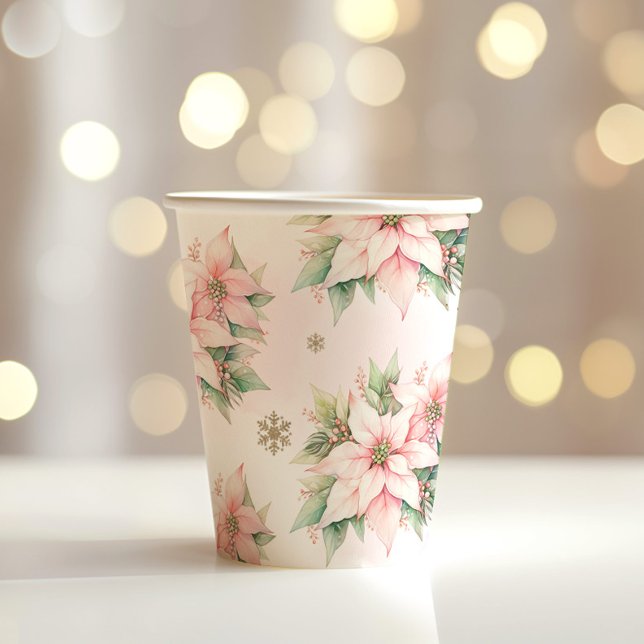 Poinsettia pink Winter Onederland birthday Paper Cups (Creator Uploaded)