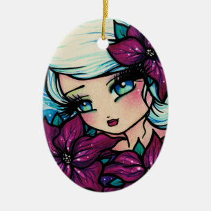 Poinsettia Pixie Fantasy Art by Hannah Lynn Ceramic Ornament