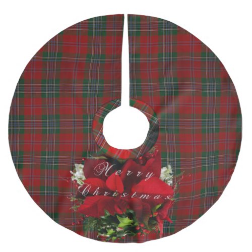 Poinsettia Plaid Christmas Brushed Polyester Tree Skirt