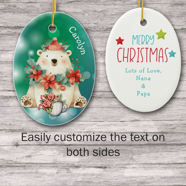 Poinsettia Polar Bear Kids Ceramic Ornament (Creator Uploaded)