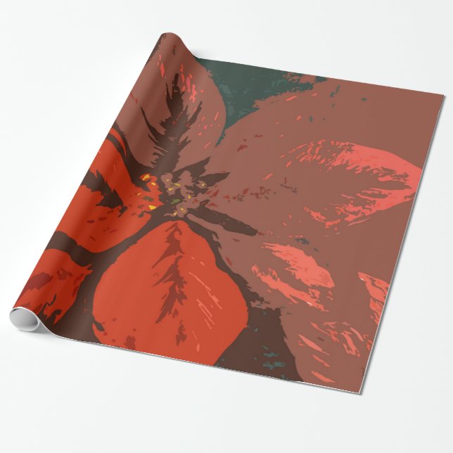 Poinsettia Poster Design Wrapping Paper (Unrolled)