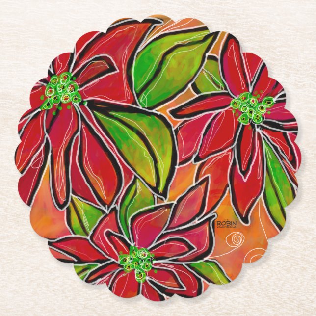 "Poinsettia" Pulpboard Coaster (Front)