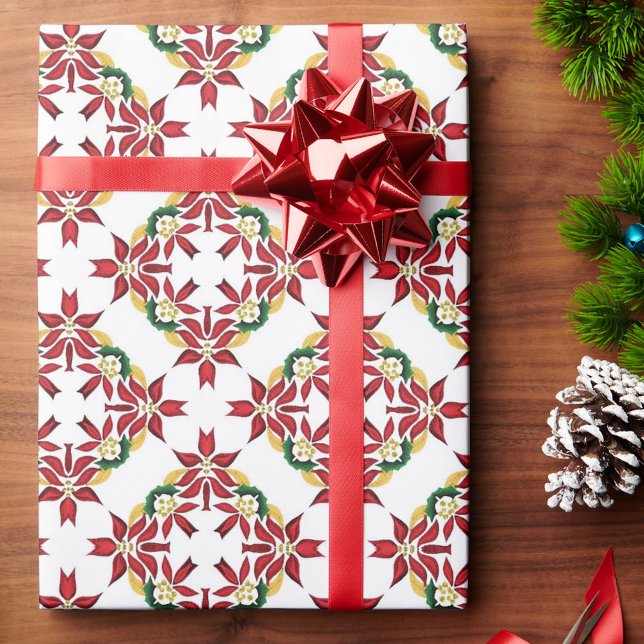 Poinsettia Quilt Pattern Traditional Red & Green Wrapping Paper (Creator Uploaded)