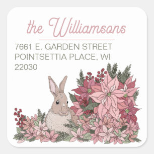 Poinsettia Rabbit Merry Christmas Return Address Square Sticker