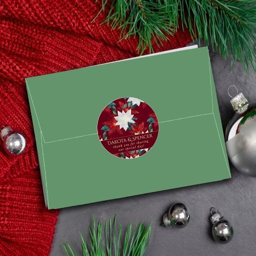 Poinsettia Red and Green Christmas Flower Wedding Classic Round Sticker