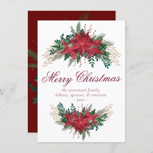 Poinsettia Red and Green Winter Floral Garland Holiday Card