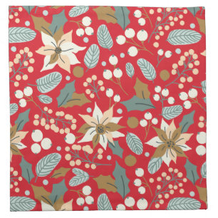 Poinsettia red background winter holiday  cloth napkin