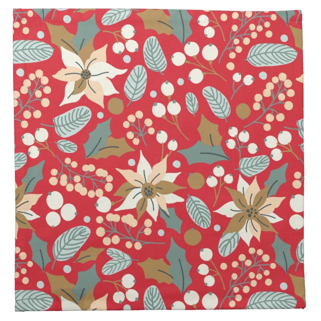 Poinsettia red background winter holiday  cloth napkin (Front)