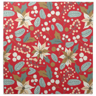 Poinsettia red background winter holiday cloth napkin