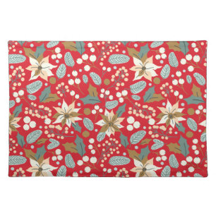 Poinsettia red background winter holiday  cloth placemat