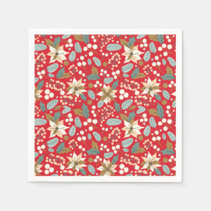 Poinsettia red background winter holiday napkins