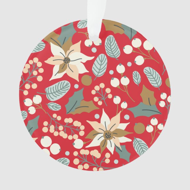 Poinsettia red background winter holiday  ornament (Front)
