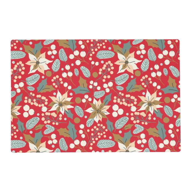 Poinsettia red background winter holiday  placemat (Front)