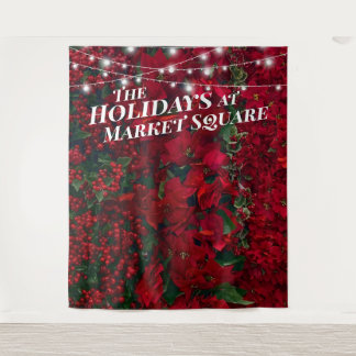 Poinsettia Red Berries Holiday Photo Backdrop