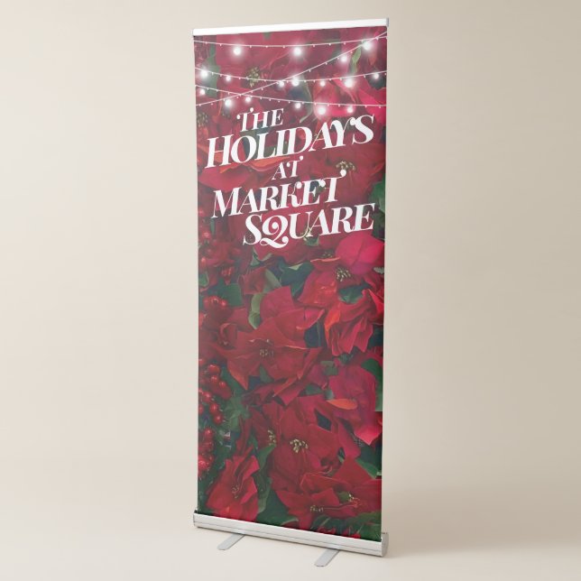 Poinsettia Red Berries Holiday Photo Vertical Retractable Banner (3/4)