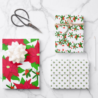 Poinsettia & Red Berry Festive Mexican Christmas Wrapping Paper Sheets
