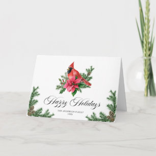 Poinsettia Red Cardinal Christmas Greeting Holiday Card