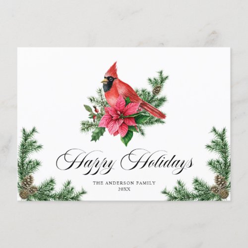 Poinsettia Red Cardinal Christmas Greeting Holiday Card