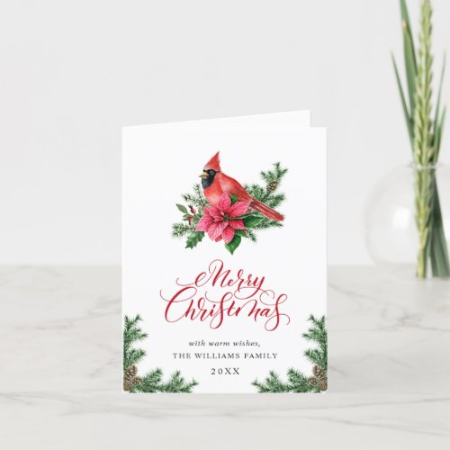 Poinsettia Red Cardinal Christmas Greeting Holiday Card