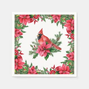 Poinsettia Red Cardinal Christmas Holiday Napkins