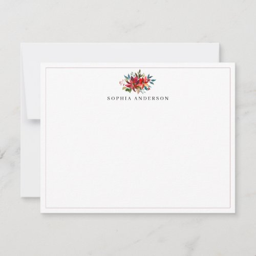 Poinsettia Red Christmas Bouquet Floral Watercolor Note Card