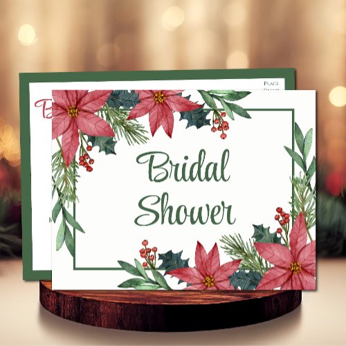 Poinsettia Red Christmas Floral Bridal Shower Invitation Postcard