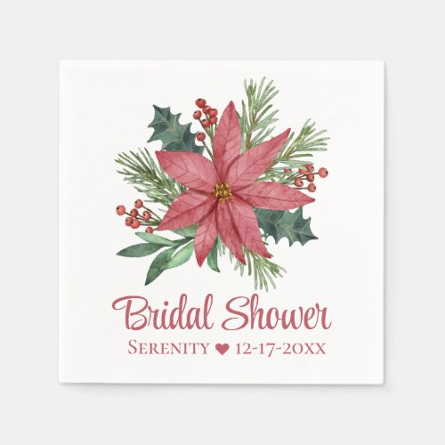 Poinsettia Red Christmas Floral Bridal Shower Napkins