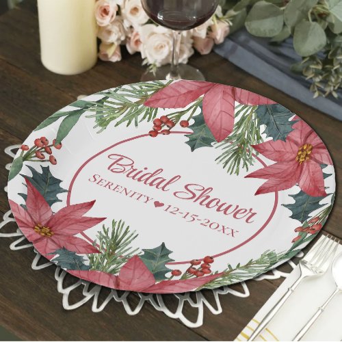 Poinsettia Red Christmas Floral  Bridal Shower Pap Paper Plates