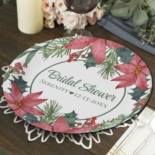 Poinsettia Red Christmas Floral  Bridal Shower Paper Plates