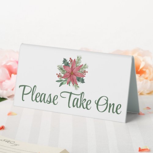 Poinsettia Red Christmas Floral Wedding Favors Table Tent Sign