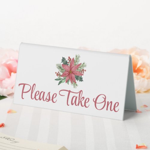 Poinsettia Red Christmas Floral Wedding Favors Table Tent Sign