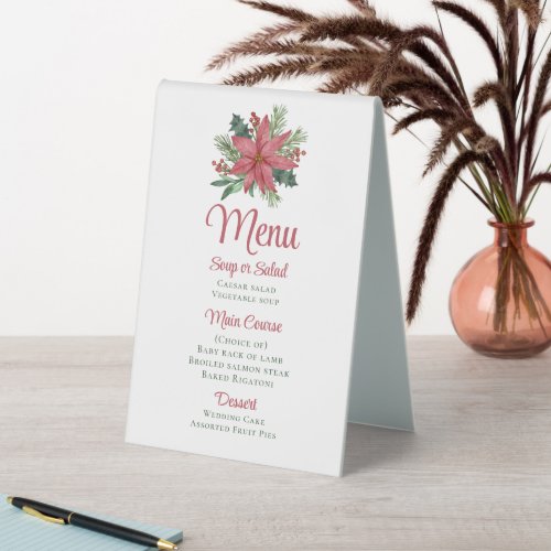 Poinsettia Red Christmas Floral Wedding Menu  Table Tent Sign