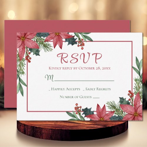 Poinsettia Red Christmas Floral Wedding RSVP