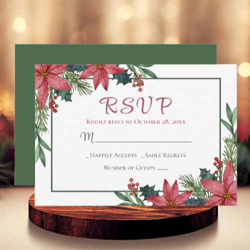 Poinsettia Red Christmas Floral Wedding RSVP
