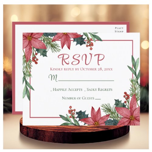 Poinsettia Red Christmas Floral Wedding RSVP  Postcard