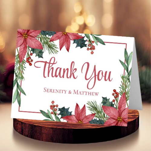 Poinsettia Red Christmas Floral Wedding Thank You