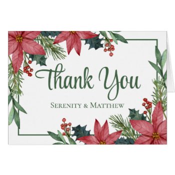 Poinsettia Red Christmas Floral Wedding Thank You by merrybrides at Zazzle