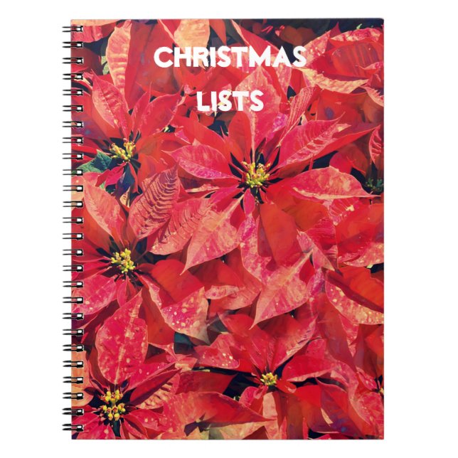 Poinsettia Red Christmas Lists Journal Notebook (Front)
