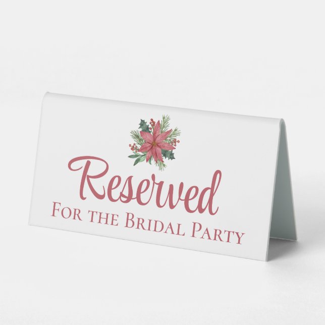 Poinsettia Red Christmas Wedding Floral Reserved  Table Tent (Front)