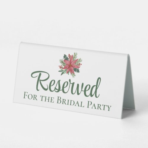 Poinsettia Red Christmas Wedding Floral Reserved  Table Tent Sign